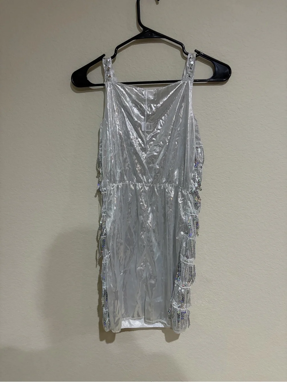 Target Womens Large Silver Flapper Costume Sequin Fringe Dress Halloween Disco